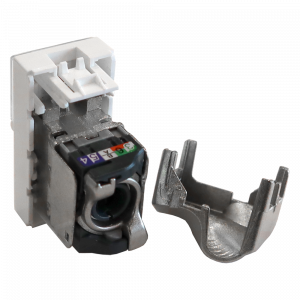 Вставка Mosaic 22.5x45, RJ-45 STP, кат.5e, со шторкой и увеличенным окном маркировки, белая